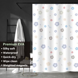 Myratts Plastic Shower Liner - Premium EVA 5G Shower Curtain Liner with Rustproof Grommets and 3 Weighted Magnets, Waterproof Shower Curtains for Bathroom (Cute Flower, 72" x 72")