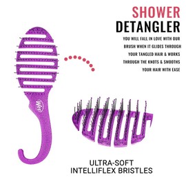 Wet Brush Hair Brush Shower Detangler, Purple Glitter Color, Shower Hair Brush with Soft Bristles Minimizes Pain and Protect Against Split Ends and Breakage for Men, Women, and Kids