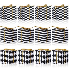 Soulchen 12 Pcs Plaid Christmas Tree Decoration Black and White Miniature Gift Boxes Mini Present for Craft 1.2'' Ornaments Classic Hanging Tiny Wrapped Presents for Xmas Party Decor