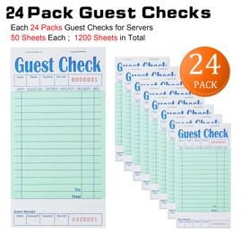 Suaxova 24 Pack Guest Checks Pads for Servers, Server Note Pads, Guest Checks Books for Waiter, Waitress Notepad for Restaurants Order, Paper Checks 50 Sheets/Pack, 1200 Total Tickets