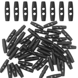 50PCS Toggle Buttons, 2 Holes Plastic Tent Toggles Button, Spring Stop Lock End for Adjustive Paracord Rope Retention Clothing Hat Shoes Scrapbooking Making Sewing (Black)