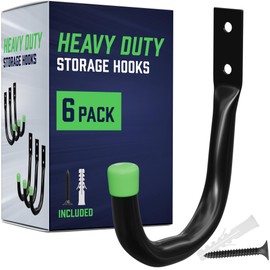Heavy Duty Garage Storage Hooks | J-Hook Wall Mount Hangers with Screws | Utility Hooks for Tools, Ladders & Bikes – 6-Pack | PRIMERIVER