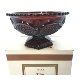 AVON NEW NOS CAPE COD COLLECTION RED RUBY FOOTED CANDY DISH W BOX