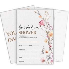 Fbitey Boho Bridal Shower Invitations, Spring Floral Invites with Envelopes, 4x6 Set of 25 Invite Card for Wedding Shower, Newlyweds, Party Favor & Decorations-A03