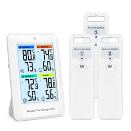 Brifit Indoor Outdoor Thermometer with 3 Sensors, Digital Hygrometer Thermometer with LCD Backlight, Digital Temperature Humidity Monitor with Min/Max Records, Alarm Notification for Nursery, Babyroom