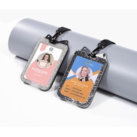 2 Pack Lanyards for id Badges Bling ID Badge Holder with Lanyard for Office, School, Cruise Cards,Travel (Black and White)