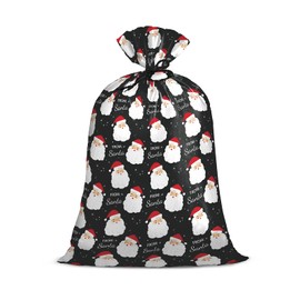 Loveinside Jumbo Large Plastic Gift Bag, Christmas Design Plastic Bag with Tag and Tie for Holiday - 56" x 36", 1 Pcs - Black Santa