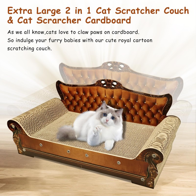 INRLKIT Luxury Cardboard Cat Scratcher Sofa Bed, Couch Shaped Scratching