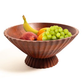 Folkulture Wooden Fruit Bowl for Kitchen Island| Countertop or Decorative-Centerpiece Table Decorations| Decorative-Bowl or Fruits Tray or Fruit's Holder for Kitchen Counter Decor (Red Walnut)