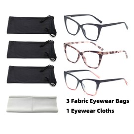 HIGHLIKE 3-Pack Reading Glasses for Women Stylish Oprah Cat-Eye Spring Hinge Readers Anti Blue Light Eyestrain/Glare/UV, Black Black-Pink Pink-Bdot 3.0 x