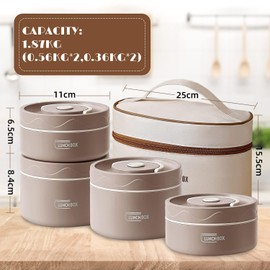 Stainless Steel Bento Box Adult Lunch Box, Portable Insulated Food Lunch Container Set with Thermal Lunch Box, 4 Separate Stackable Lunch Container for Adult Kids Men Women