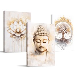 SERIMINO Zen Wall Art Set of 3, Buddha Tree of Life Lotus Flower Canvas Art Prints, Modern Meditation Pictures Wall Decor Living Room Yoga Room, Spiritual Studio Office Artwork for Walls 16X24 Inch