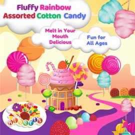 Albert's Variety Flavored Cotton Candy – 12 Pack – Fluffy Rainbow Assorted Sweet Treat – Resealable Tubs – Perfect for Parties & Events, (Assorted mix of Blueberry, Vanilla, Strawberry)