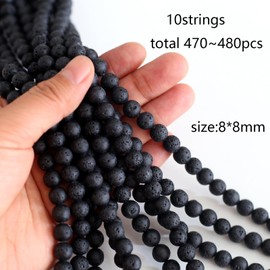 HERZWILD 470Pcs Black Lava Stone Beads 8mm Round Natural Gemstone Beads for Bracelets Necklace Jewelry Making