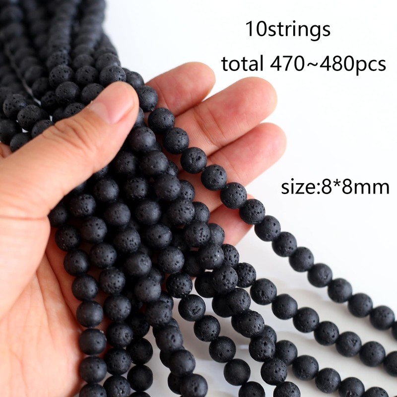 HERZWILD 470Pcs Black Lava Stone Beads 8mm Round Natural Gemstone