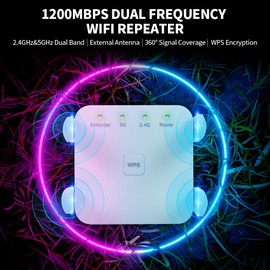 1200Mbps 2.4G 5G Dual Frequency WiFi Repeater WiFi Extender Wireless Signal Booster White for Home Office Use US Plug