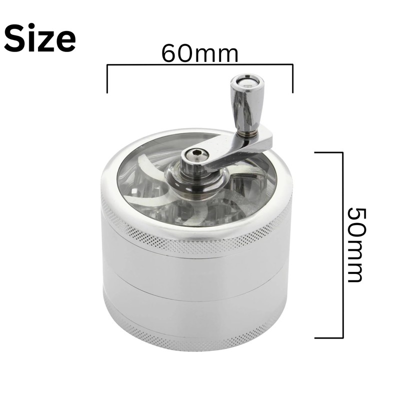 Glamified 2.5" 4 Pieces Hand Cranked Clear Top Herb Grinder