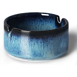 Small Ceramic Ashtray-2Pack, Ash Holder for Smokers 3-Inch (Gradient Blue)