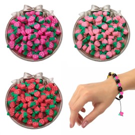 3 Pack Polymer Clay Beads 150 PCS Strawberry Slice Shaped Fruit Bead Small Hole DIY Craft Decoration Connecting with Jewelry Making Accessories for Necklace Bracelet Earrings Pendants