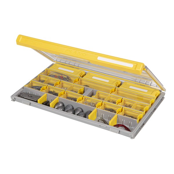 Plano EDGE Premium Terminal Tackle Utility Box, Clear and Yellow, Rust-Resistant Storage, Waterproof Tackle Tray Organizer for Weights, Hooks, and Baits