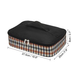 PATIKIL 11"x8"x3" Insulated Lunch Bags, Flat Bento Bags Plaid Pattern Portable Food Containers Bag Thermal Bags for Men and Women, Grey