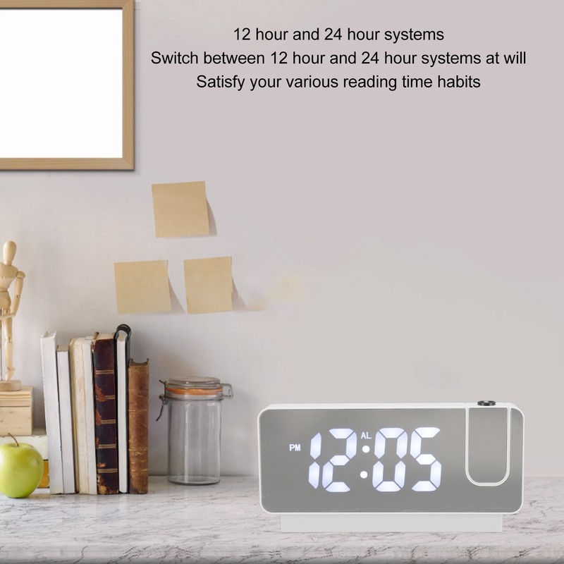 Projection Alarm Clock USB Rechargeable White Light Snooze Function Adjustable