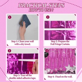 DECOCKRAT 3 Pack Foil Fringe Backdrop - Hot Pink Shiny Tinsel Curtains for Party Decoration/Photo Booth Props - 3.3x8.2 FT Metallic Foil Backdrop for Birthday, Wedding, Graduation, Christmas.