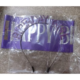 PQRUU Birthday Sash and Crown Girl Headband Tiara Rhinestone Happy Birthday Sash Purple Accessories Set Party Decorations Supplies Stuff Gifts for Girls Princess Queen Women Adult Woman