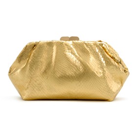 MUDUO Elegant Pleated Evening Bag Soft Vegan Leather Clutch Purse Dressy Formal Handbag for Weddings, Proms, Cocktail-Gemma (Snake Print Gold)