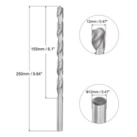 sourcing map 12mm Twist Drill Bits, High-Speed Steel Straight Shank Extra Long Drill Bit 250mm Length for Wood Plastic Aluminum
