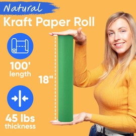 Paclord Paclord USA Made 18" x 1200" Green Kraft Paper Roll, 45 lbs Thickness, American Quality Colored Kraft Paper for School, Bulletin Board - Non-Toxic, Odorless, Safe for Kids