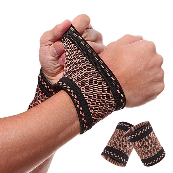 Copper Wrist Compression Brace (2Pcs), Elastic Wrist Support Sleeve Wrist Braces for Tendonitis, Arthritis, Carpal Tunnel Pain Relief, Soft Wrist Wrap Wristbands for Sport, Fitness, Workout, Typing(L)