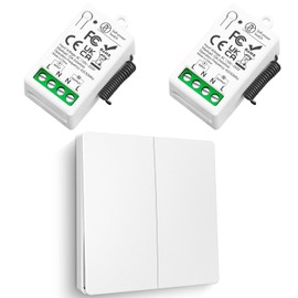 Wireless Switch Kit, Tedeligo Self-Generating Switch 220V Mini RF Receiver Radio Transmitter Remote Control 50 Meter Range Control For Lights (1 Remote 2 Receivers)
