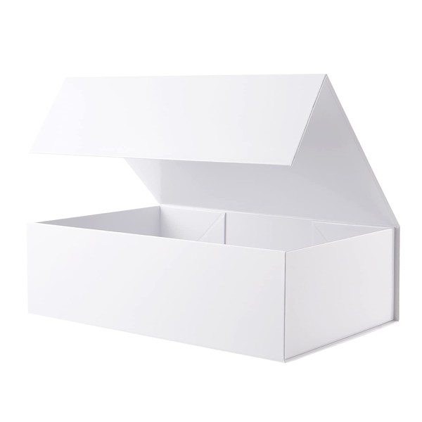 BLK&WH Gift Box 13.5x9x4.1 Inches, Christmas White Gift Box, Large Gift Box with Lid, Bridesmaid Proposal Box, Collapsible Gift Box for Gift Packaging (Glossy White)