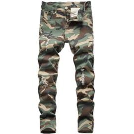 Boy's Skinny Fit Ripped Destroyed Distressed Stretch Fashion Army Camouflage Casual Jeans Pants,Y060,12