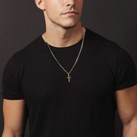 Joxevyia Cross Necklace for Boy 14K Gold Filled Stainless Steel Small Cross Pendant with Cuban Chain Necklace Simple Faith Jewelry Christmas Gift for Men Women Girls 18"