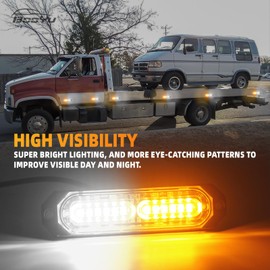 BooYu Amber/White LED Surface Mount Emergency Strobe Flashing Lights for Trucks Vehicles Car, Ultra Slim Sync Feature Hazard Warning Beacon Grille Light Bar for Firefighter/Construction/Police (8 Pcs)