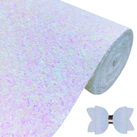 Greatdiy Sparkly Pinky White Chunky Glitter Faux Leather Roll 12 x 52 inch Shiny Solid Color Winter Fabric for Bows Earrings Crafts (18015#18)