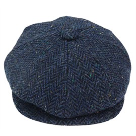 TruClothing 8 Panel Vintage Baker Boy Hat Newsboy Tweed Wool Herringbone 1920s Peaky - Blue XL (59)