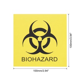 MECCANIXITY Biohazard Stickers Warning Sign Yellow with Black Words Warning Label 100mmx100mm for Industrial 4pcs