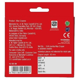 Faber Castell 24 Pack Crayons for Kids Non Toxic Colors Smooth Flow Art Supplies