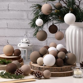 PullCrease 40 Pcs Matte Textured Christmas Ball Ornaments Rustic Neutral Christmas Tree Decorations 1.57 1.97 2.36 Inch Shatterproof Boho Xmas Ornaments for Farmhouse Home Decor (Brown, White, Khaki)