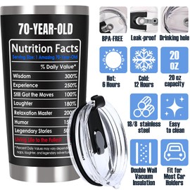 Breezy Valley 70th Birthday Gifts Cups Tumbler - Gifts for 70 Year Old Men Women, 70th Birthday Gift Ideas, 20 Oz Stainless Steels Black Tumbler