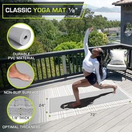 ProsourceFit - Tapete de yoga clásico de 1/8 pulgadas (3 mm) de grosor, extra largo de 72 pulgadas ligero con agarre antideslizante para yoga, pilates