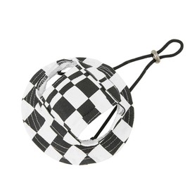 BT Bear Dog Bucket Hats, Cotton Casual Dog Round Cap with Ear Hole, Adjustable Outdoor Travel Sun Protection Sport Hat for Cat Small Medium Dogs Black Checkered L