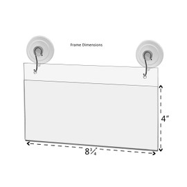 Marketing Holders 8.5”W x 4"H Sign Holder with 2 Suction Cups Window Mount Ad Frame with Hooks for Documents License Hair Salon Store Restaurant Schools Clear Acrylic