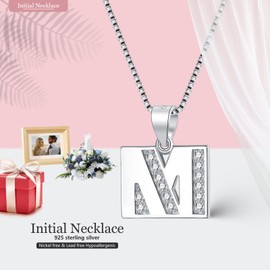 CHIRENMA 925 Sterling Silver 5A Cubic Zirconia Tiny Initial Necklaces for Women, Dainty Small Initial Pendant Necklaces in Sterling Silver (White-M)