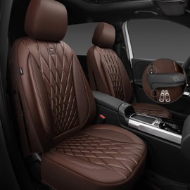 CAR PASS Piping Luxury Faux Leather Seat Covers Full Set, 5 Seats Anti-Slip Waterproof Seat Covers Compatible with Front Armrests, Universal Fit for Suvs,Vans,Trucks,Airbag Compatible, Pure Brown