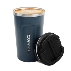 MOMSIV - Taza de viaje de 12 onzas, taza de café aislada con tapa a prueba de fugas, vaso reutilizable de doble pared de acero inoxidable al aspiradora para agua caliente y fría, café y té en viajes y