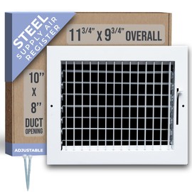 Fits 10x8 Duct Opening Steel Adjustable Air Supply Grille by Handua | Register Vent Cover Grill for Sidewall and Ceiling | White | Outer Dimensions: 11.75" X 9.75"